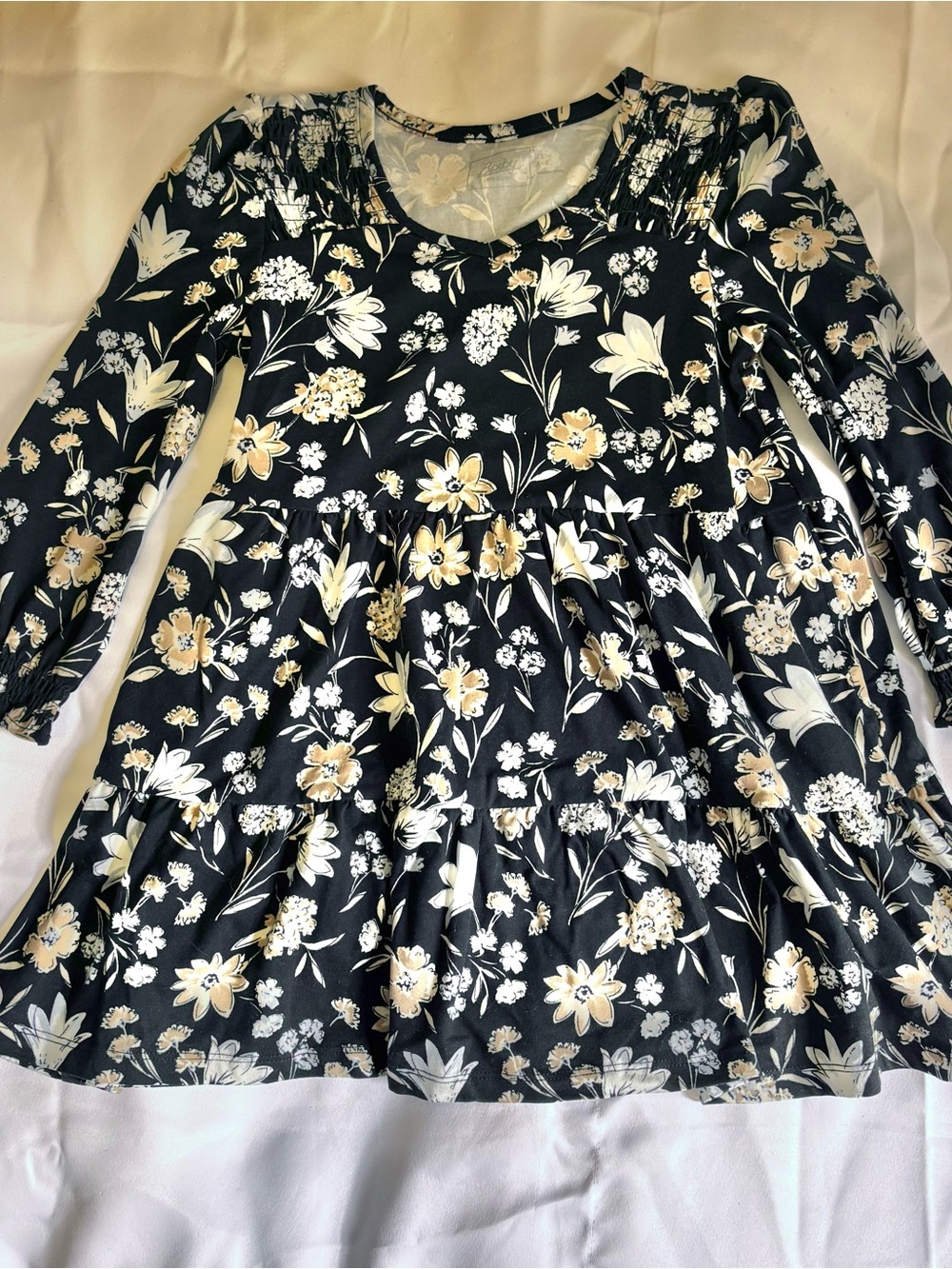 EUC Bixby Nomad Black, White, Beige Floral Fit & Flare Dress Size 4/5
